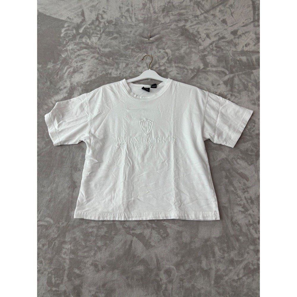 Warner Bros Studio Store White Embossed Logo Cotton T-Shirt Mens Medium RN 82871